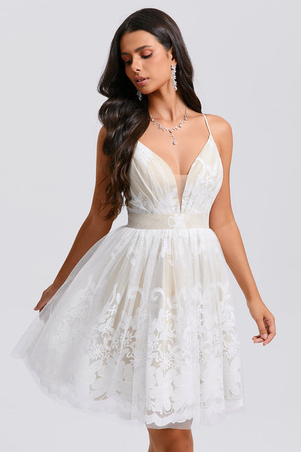 Robe Blanche Dentelle Col V - gallery 1