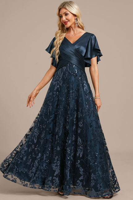 Robe Dentelle Soirée Fluide Satinée - gallery 2