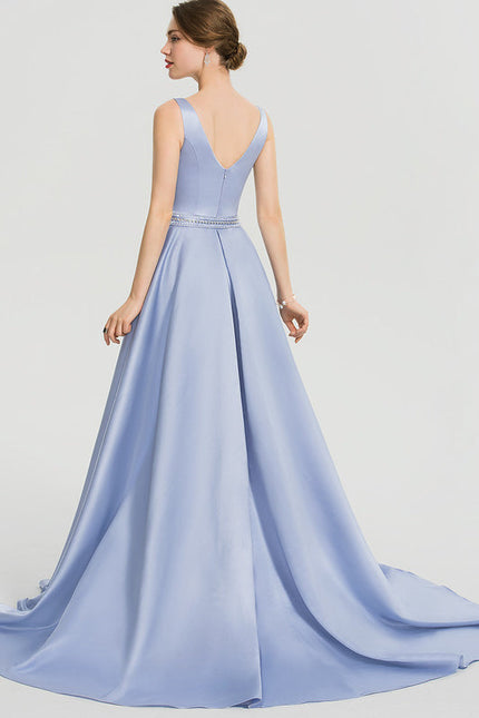 Robe Dentelle Satinée Bleue - gallery 5