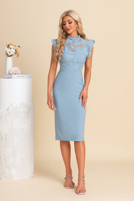 Robe Dentelle Midi Bleu Ciel - gallery 3
