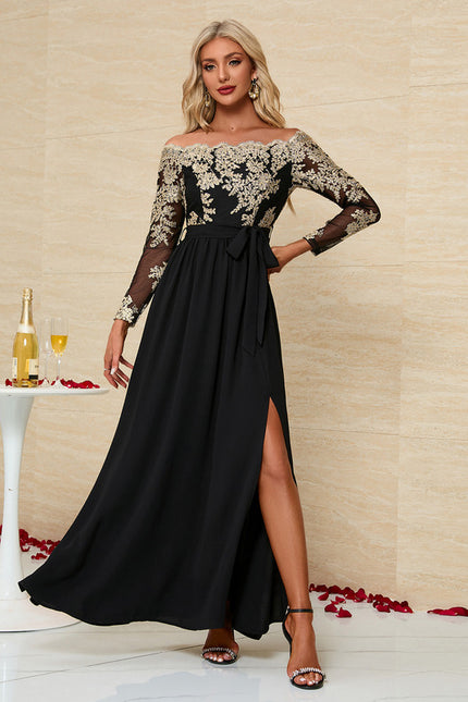 Robe Dentelle Maxi Noire Élégante