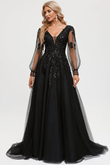 Robe Dentelle De Soirée Scintillante - gallery 1