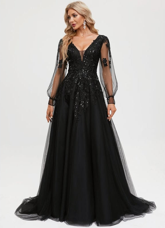 Robe Dentelle De Soirée Scintillante - gallery 1