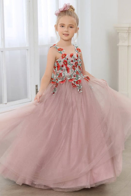 Robe Dentelle Tulle Rose Fleuri
