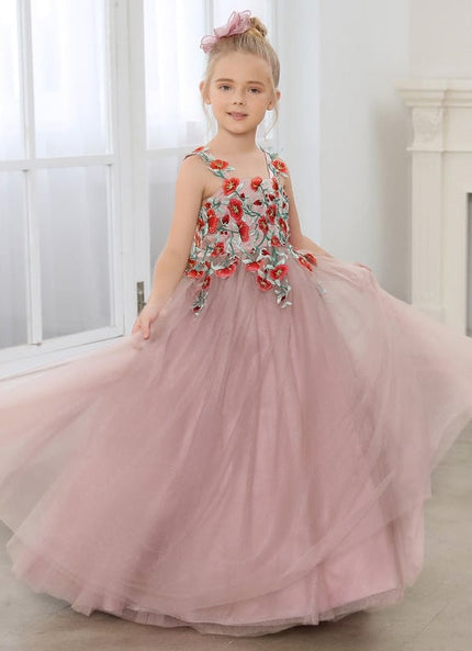 Robe Dentelle Tulle Rose Fleuri