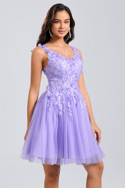 Robe Dentelle Courte Lilas Fleuri - gallery 3