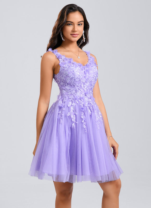 Robe Dentelle Courte Lilas Fleuri - gallery 3