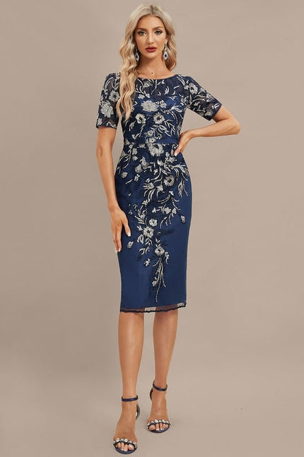 Robe Fourreau Dentelle Bleu Marine - gallery 1