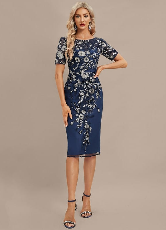 Robe Fourreau Dentelle Bleu Marine - gallery 1