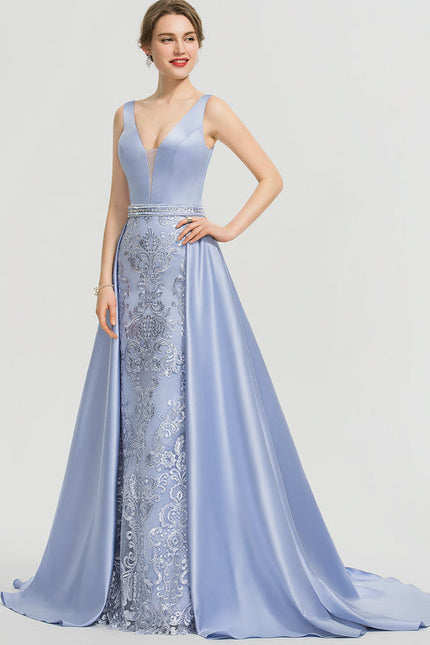 Robe Dentelle Satinée Bleue - gallery 4