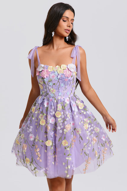 Robe Dentelle Florale Tulle Lilas - gallery 5