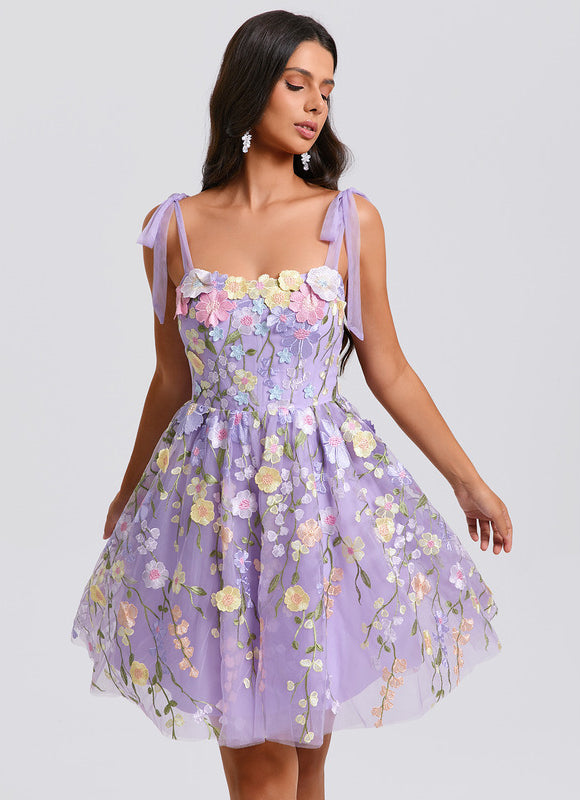 Robe Dentelle Florale Tulle Lilas - gallery 5