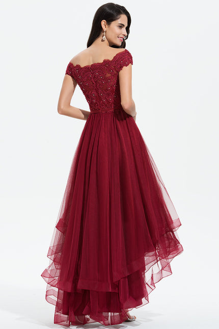 Robe De Cocktail Asymétrique Dentelle - gallery 3