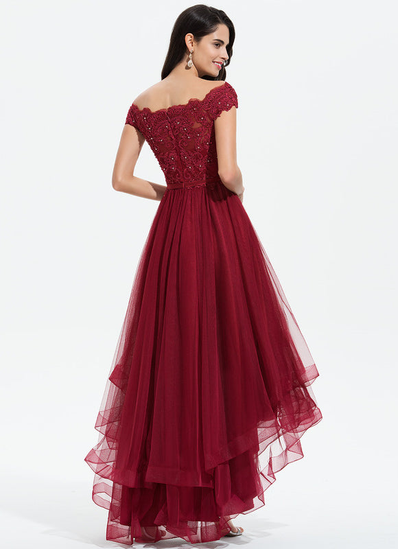 Robe De Cocktail Asymétrique Dentelle - gallery 3