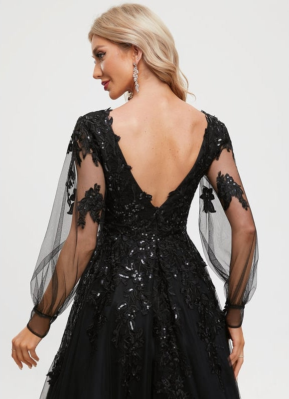 Robe Dentelle De Soirée Scintillante - gallery 3