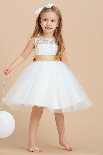 Robe Dentelle Enfant Écrue Satinée - gallery 2