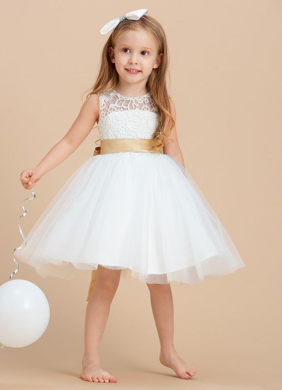 Robe Dentelle Enfant Écrue Satinée - gallery 2