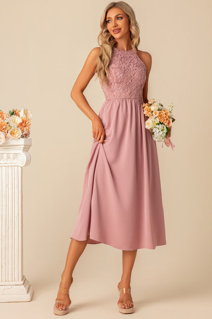 Robe Dentelle Midi Rose Chic - gallery 2
