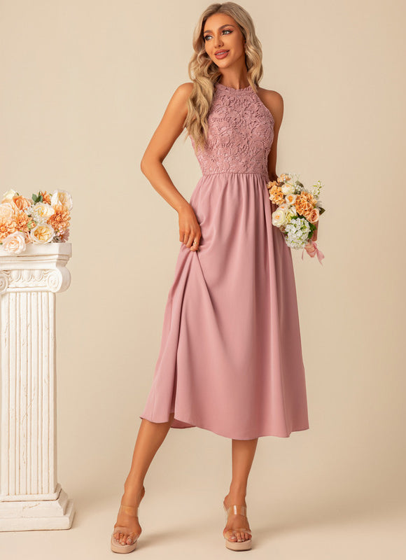 Robe Dentelle Midi Rose Chic - gallery 2