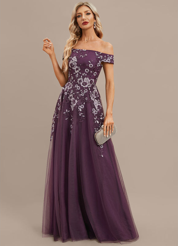 Robe Dentelle Soirée Violette Tulle - gallery 2