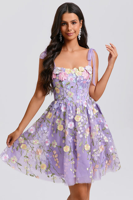 Robe Dentelle Florale Tulle Lilas - gallery 1