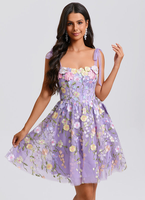 Robe Dentelle Florale Tulle Lilas - gallery 1