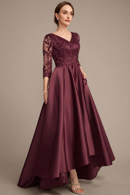 Robe Dentelle Soirée Bordeaux Asymétrique - gallery 5