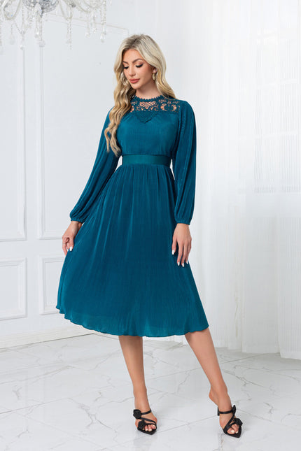 Robe Dentelle Midi Plissée Chic
