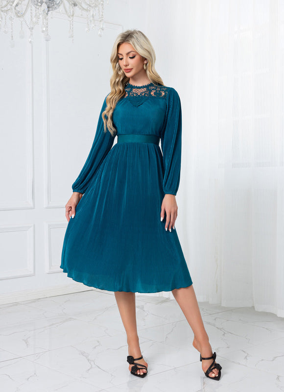 Robe Dentelle Midi Plissée Chic