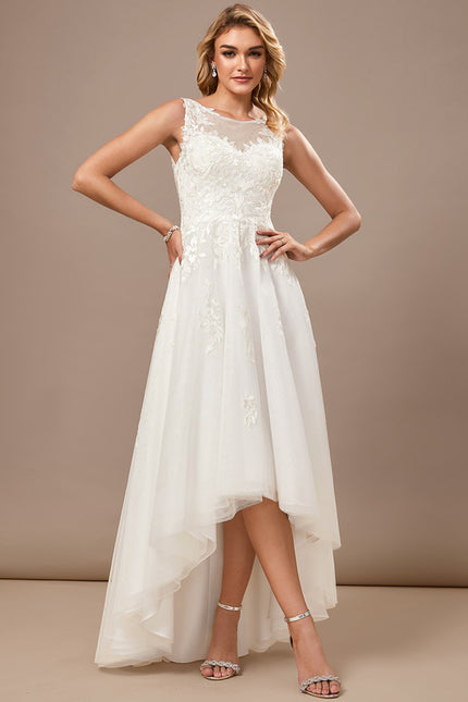 Robe Blanche Dentelle Asymétrique - gallery 6