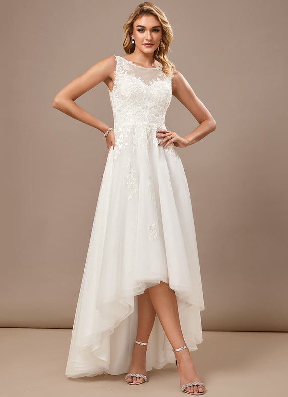 Robe Blanche Dentelle Asymétrique - gallery 6