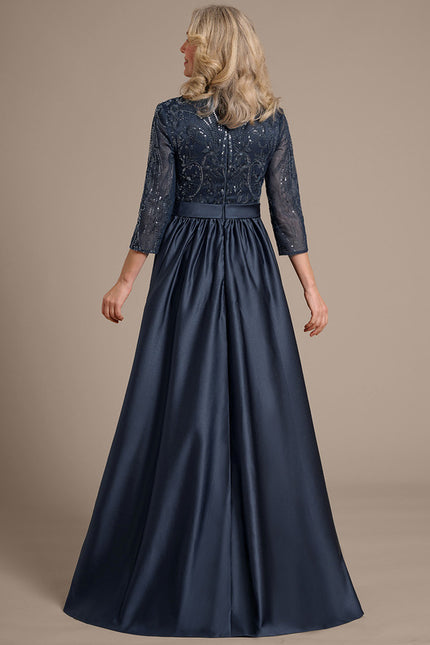 Robe Dentelle Satin Bleu Marine - gallery 6