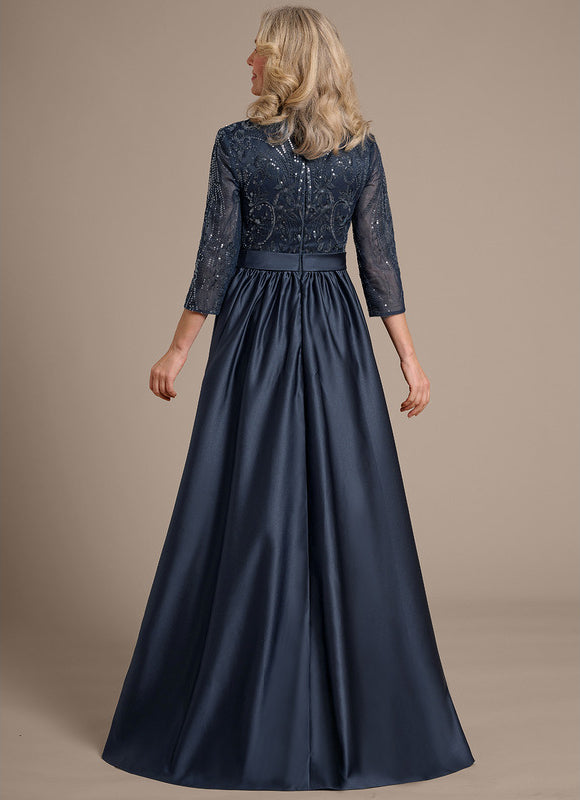 Robe Dentelle Satin Bleu Marine - gallery 6