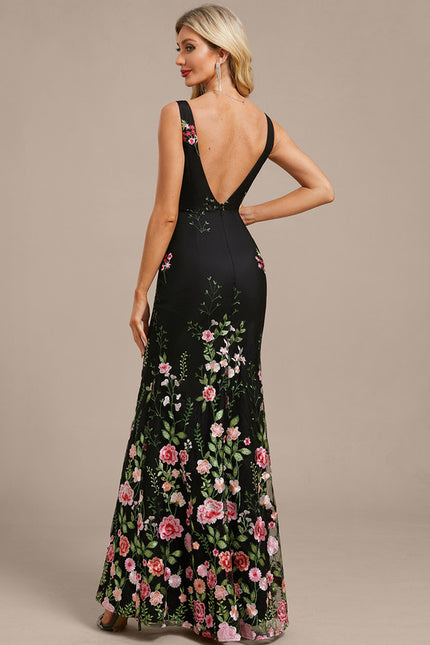 Robe Dentelle Longue Noire Florale - gallery 6