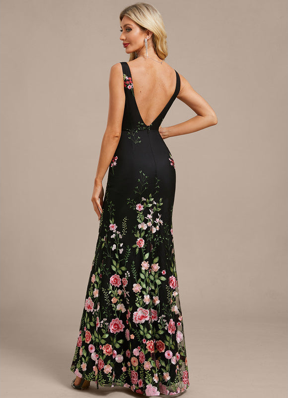 Robe Dentelle Longue Noire Florale - gallery 6