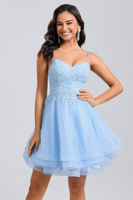 Robe Dentelle Tulle Bleu Pastel - gallery 1
