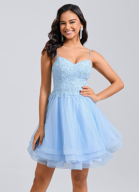 Robe Dentelle Tulle Bleu Pastel - gallery 1
