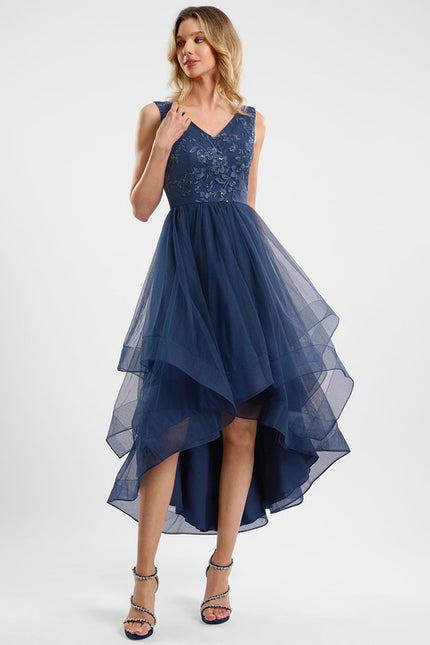 Robe Dentelle Asymétrique Marine - gallery 3