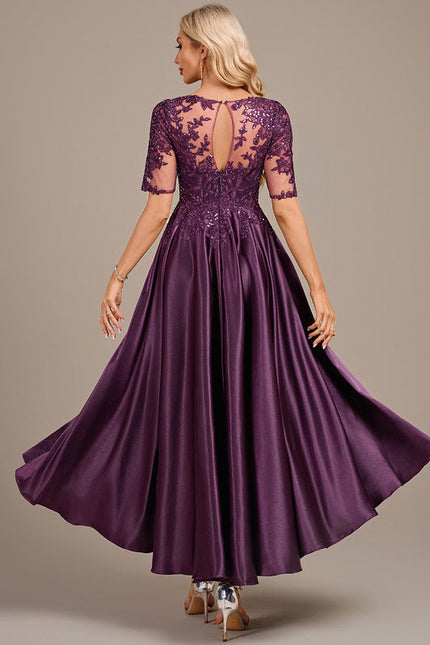Robe Dentelle Satin Violet - gallery 5