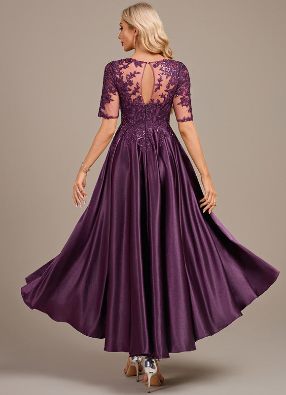 Robe Dentelle Satin Violet - gallery 5