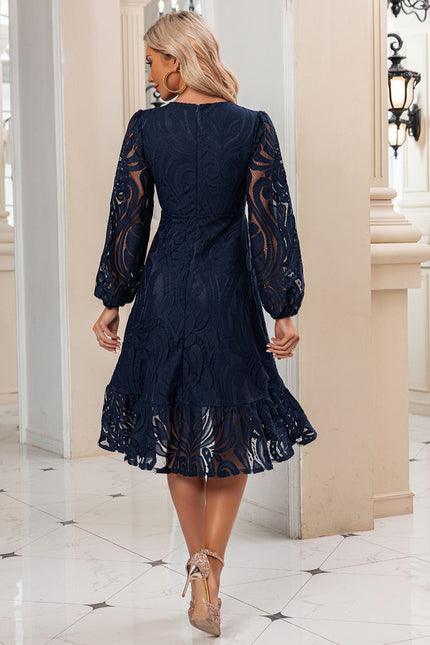 Robe Dentelle Marine Volants Chic - gallery 1