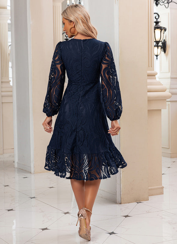 Robe Dentelle Marine Volants Chic - gallery 1