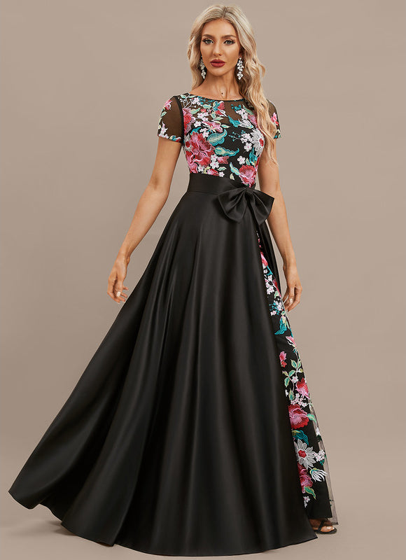 Robe Dentelle Satin Noir Floral - gallery 3