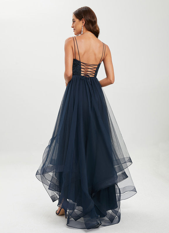 Robe Dentelle Asymétrique Scintillante - gallery 1