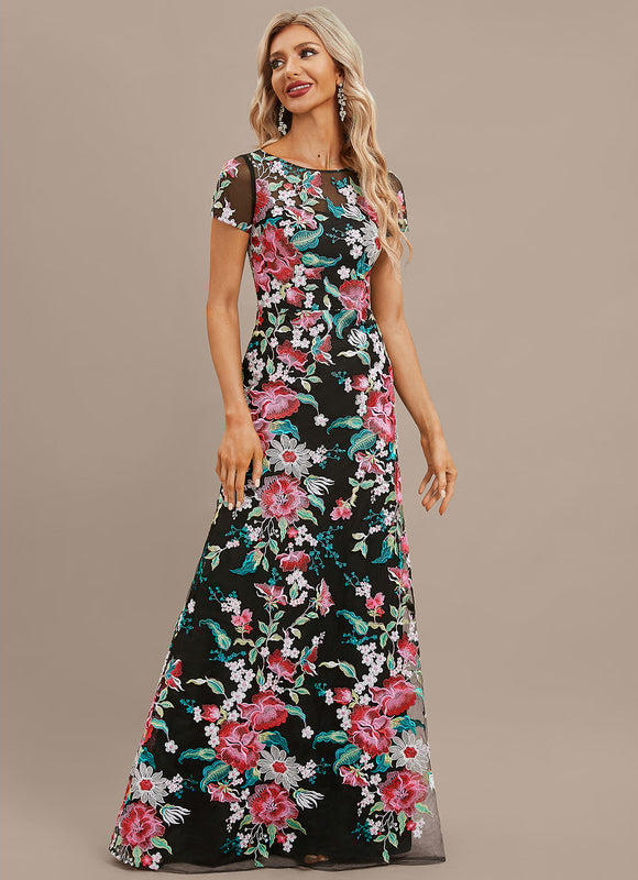 Robe Dentelle Satin Noir Floral - gallery 7