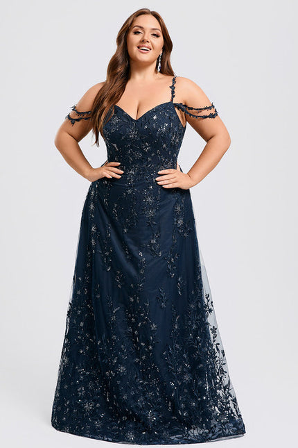 Robe Longue Dentelle Bleu Marine - gallery 8