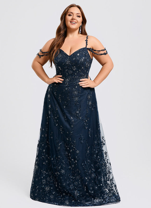 Robe Longue Dentelle Bleu Marine - gallery 8