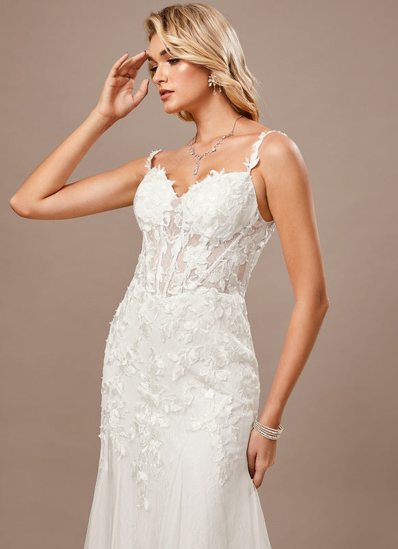 Robe Dentelle Sirène Tulle Floral - gallery 4