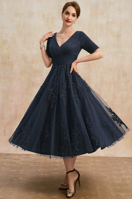 Robe Dentelle Marine Élégante - gallery 3