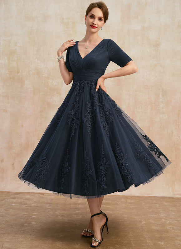 Robe Dentelle Marine Élégante - gallery 3